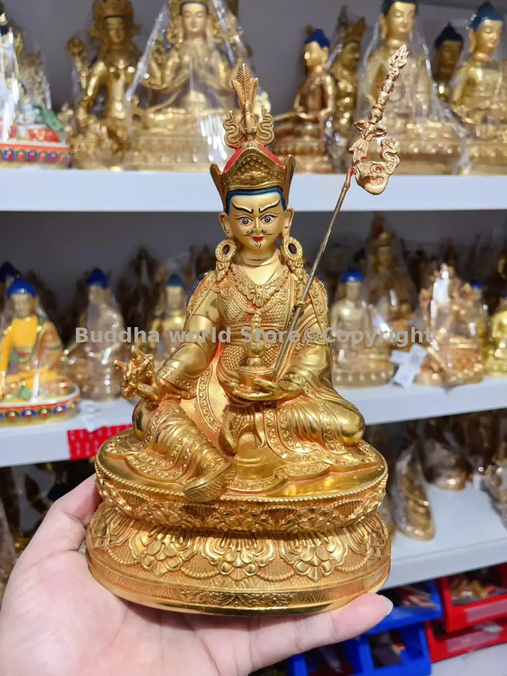 Tibet Gold plating COPPER Buddhist Master Guru Rinpoche Buddha statue Buddhist believer worship family effective protection 2