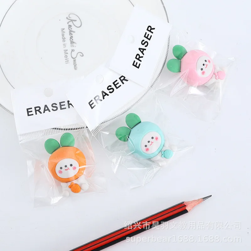 1 Piece Cartoon Cute Radish Rabbit Rubber Eraser For Kids Novelty Stationery Office School Supplies pencil eraser retractable eraser kneadable eraser biscuit eraser plasticine eraser