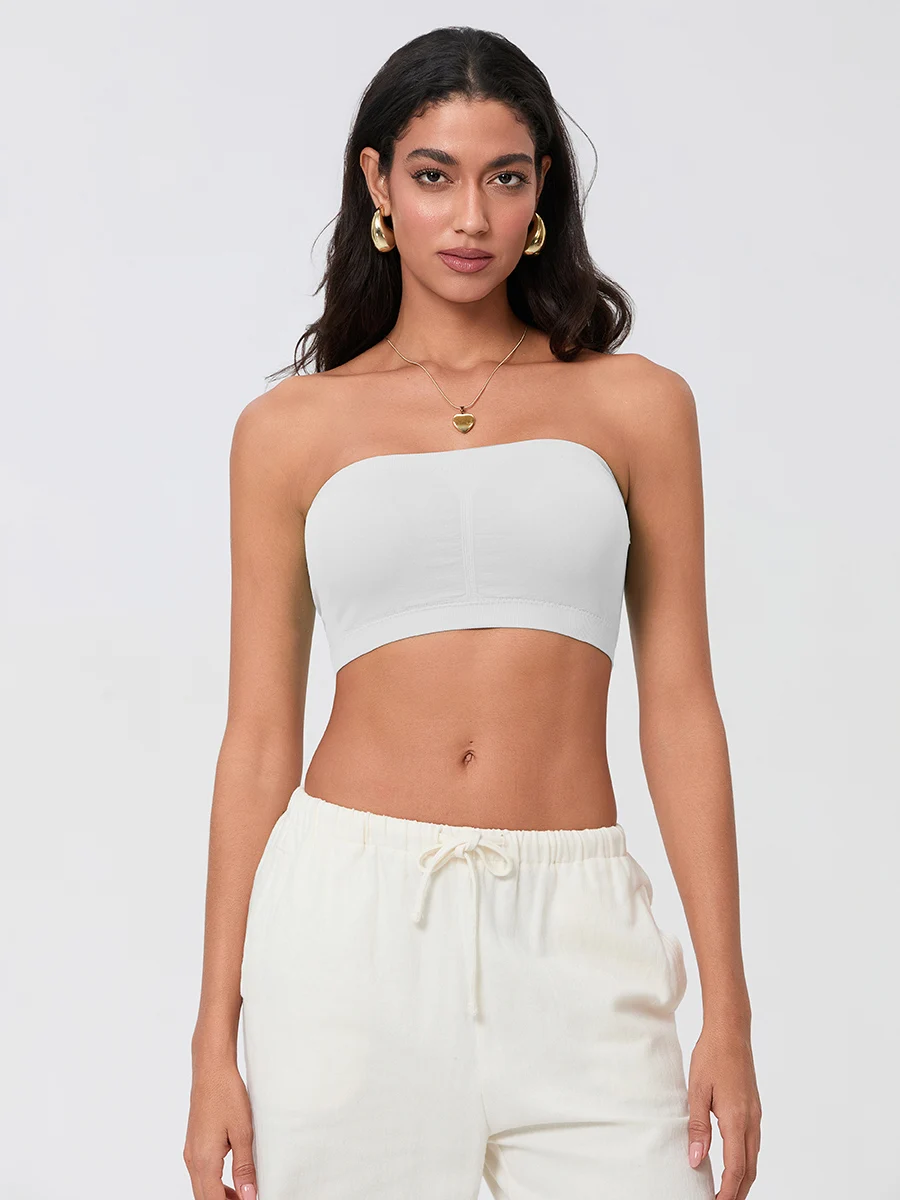 Women s Seamless Bandeau Tube Top with Removable Padded Cups Solid Color Chest Wrap Bra for Wild Fashionistas