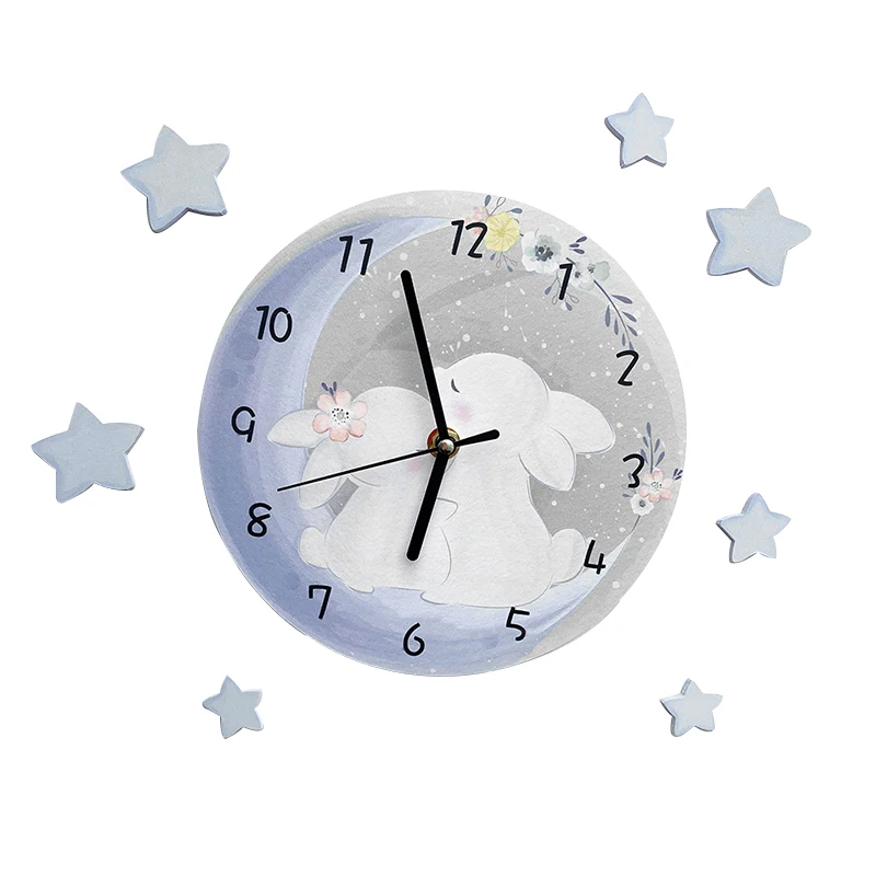 

Funlife Fairy Tale Forest Watercolor Wind Children Wall Clock INS Wind Cartoon Rabbit Decorated Wall Clock SWC015