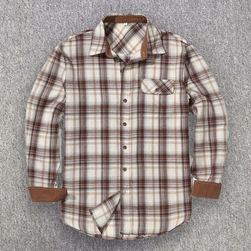 Men's Button Down Regular Fit Long Sleeve Plaid Casual Shirts Spring Autumn Single Pocket Simple Comfortable Dress Shirts