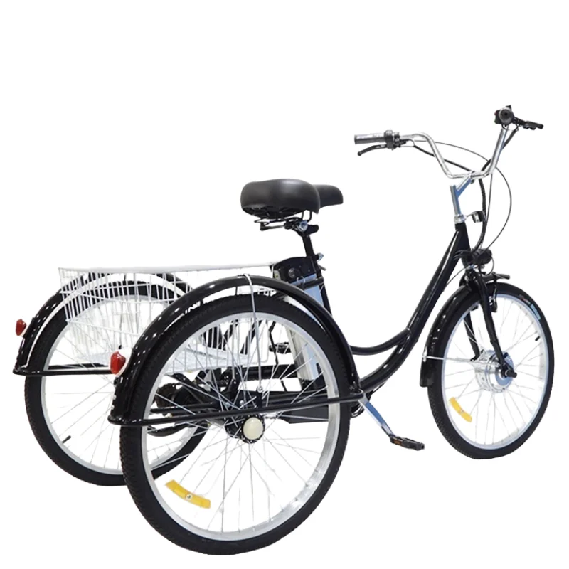 24 Inch Electric Tricycles 3 Wheel 36V Electric Cargo Bike For Elderly Adults Big Cargo Basket Three Riding Modes