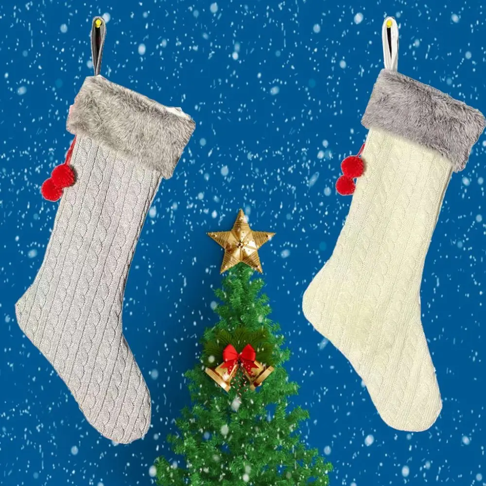 Kawaii Christmas Cable Knit Stocking Mini Durable Large Candy Christmas Stocking Cartoon Creative Christmas Candy Storage Pouch
