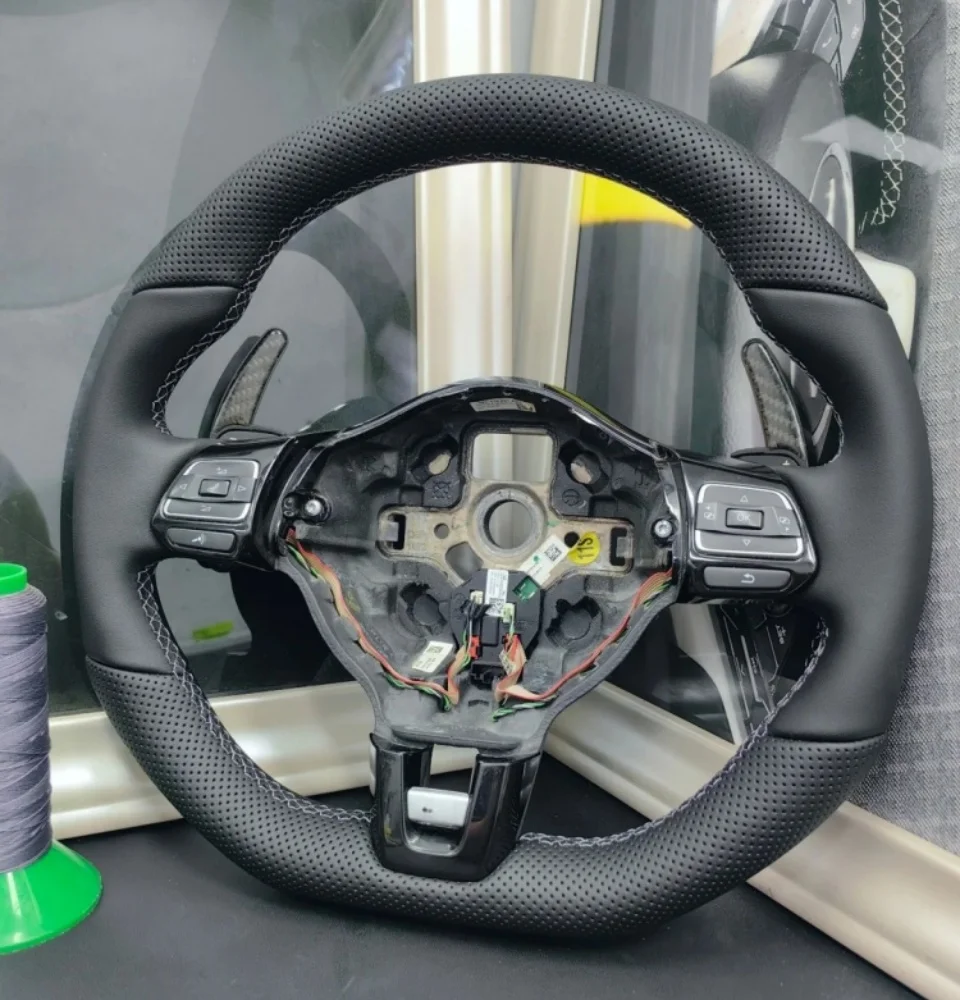 Custom Car Steering Wheel Braid Cover Hand Sewn Leather For Volkswagen VW Golf 6 GTI MK6 Polo GTI Scirocco R Car Accessories – Detail 1
