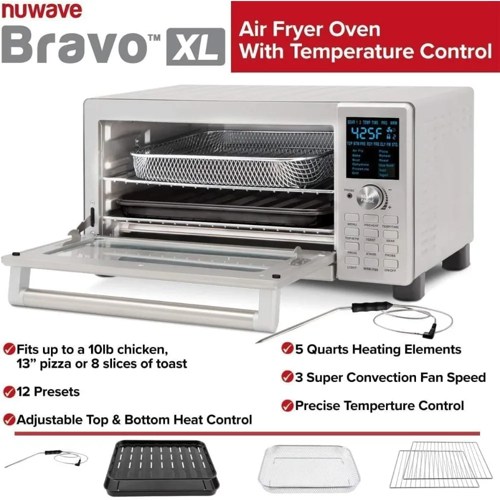 Bravo Air Fryer Toaster Smart Oven, 12-in-1 Countertop Convection, 30-QT XL Capacity, 50°-500°F Temperature Controls, Top 6