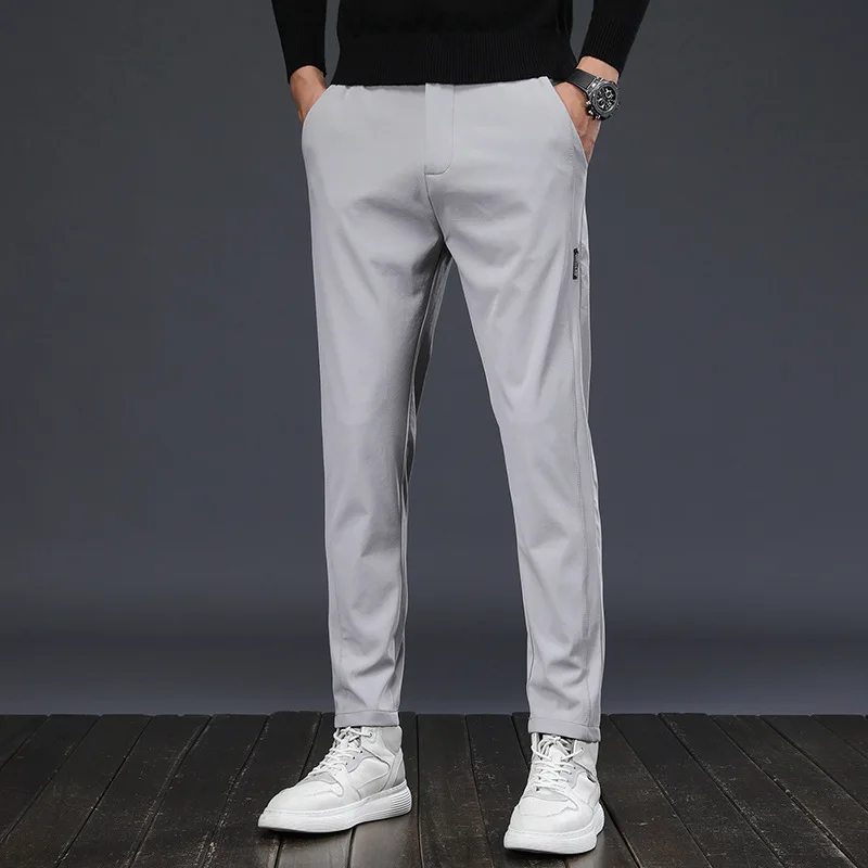 

Autumn Winter Solid Color Fashion Straight Pants Man High Street Casual Zipper Button Elastic Waist Office All-match Trousers