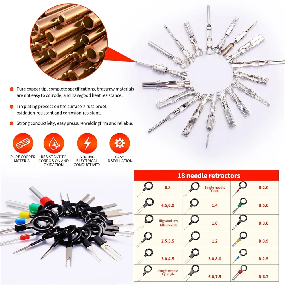 899-teiliges 24-Typ-Kfz-Stiftverbinder-Set, 1/1,5/1,8/2,2/2,3/2,8/3,5 mm männliche und weibliche Drahtstifte, nicht isolierter Drahtanschlussstift – Detail 4
