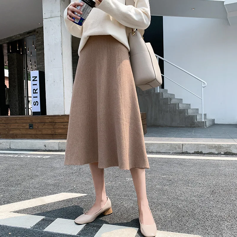 

2023 New Women Office Skirt Autumn Sexy Warm Knitted Black Pencil s Ladies High Waist Elegant Long Party H790