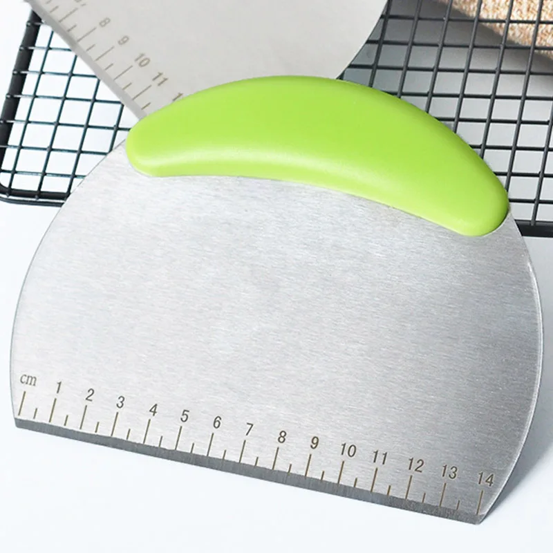 Dough Scraper Baking Tool Dough Cutter Baking Accessories Bread Cutter Stainless Steel Pastry Cutter Half Round Scraper Dough Bread Chopper Scale Pizza Cutter Comfortable Handle Kitchen Baking Tools