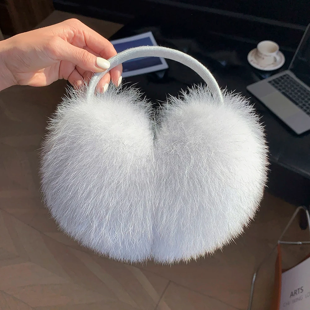 2027 New Winter Natural Real Fox Fur Earmuffs Plush Warm Decorate Women Cute Solid Ear Warmer Headphones Neck Warm Bib Scarf