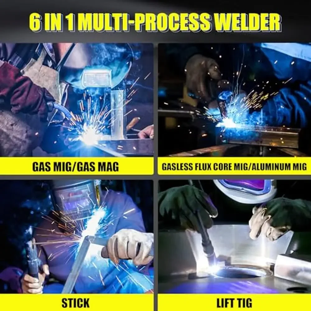 Multi-Process Aluminum MIG Welder Gas/Gasless Flux Core Stick TIG Welding Machine LCD Display Kit 3