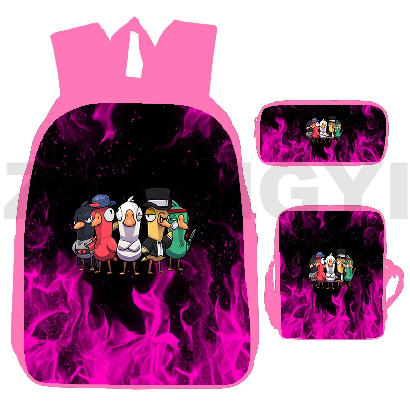 

High Street 3D Goose Goose Duck Backpacks Women Outdoor Travel Bag Business Laptop Backpack 3 Pcs/Set Cute Pink Girls Schoolbags
