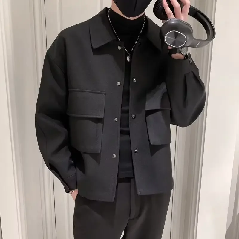 Jackets Men Autumn Pockets Turn-down Collar Skinny Fashion Outwear Plus Size Streetwear New Arrival BF Clothing