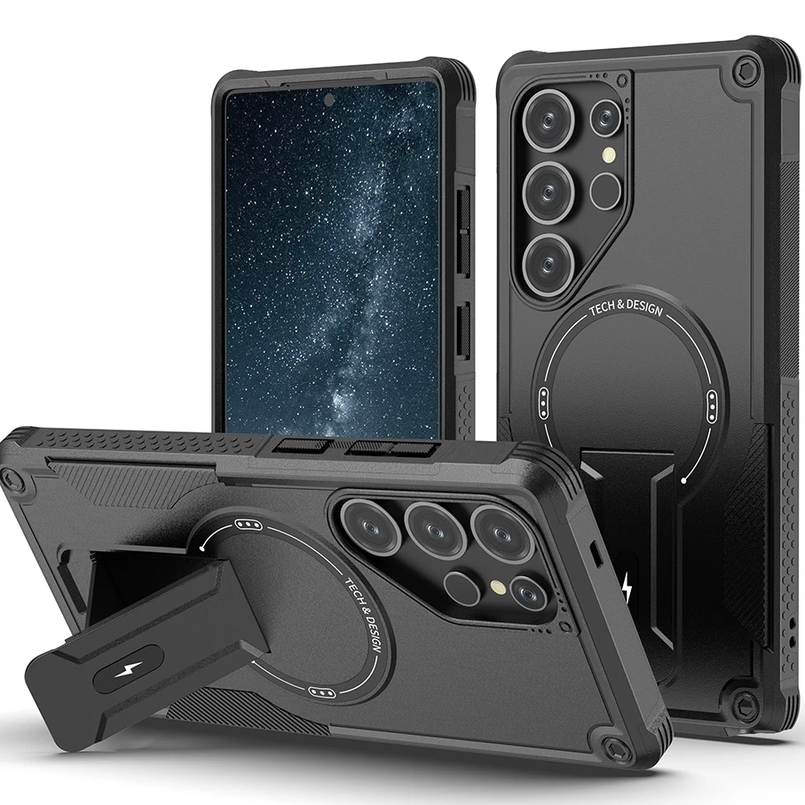 Premium Magnetic Black Stand Case – Shockproof Protection