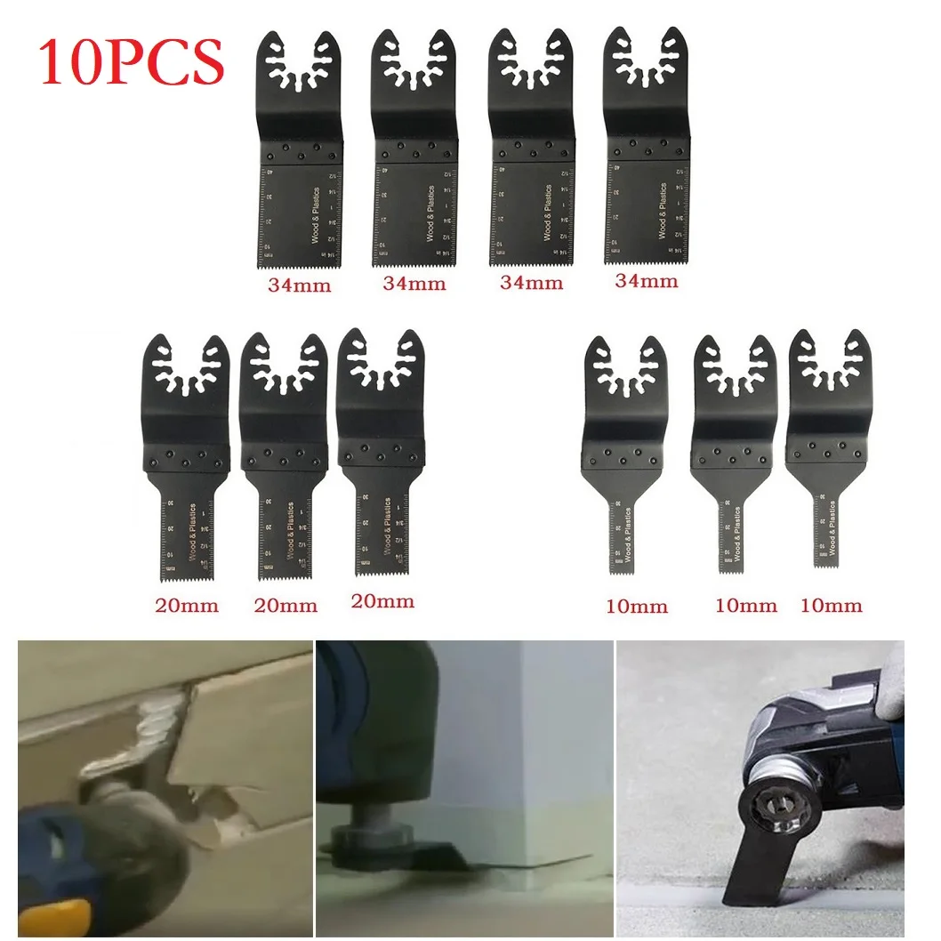 

10pcs 10/20/34mm HCS Oscillating Multi Tool Saw Blades Set For Renovator Cutting Soft Metal Wood Plastic Or Opening Hole