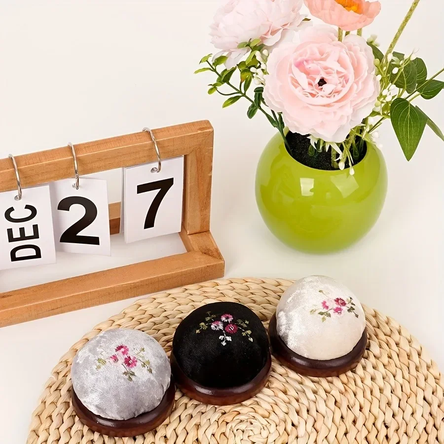 DIY 중국 스타일 수제 바늘 삽입 패드 플러시 천 커피 색상 베이스 패브릭 블랙 그레이 바느질 가방 (바느질용)