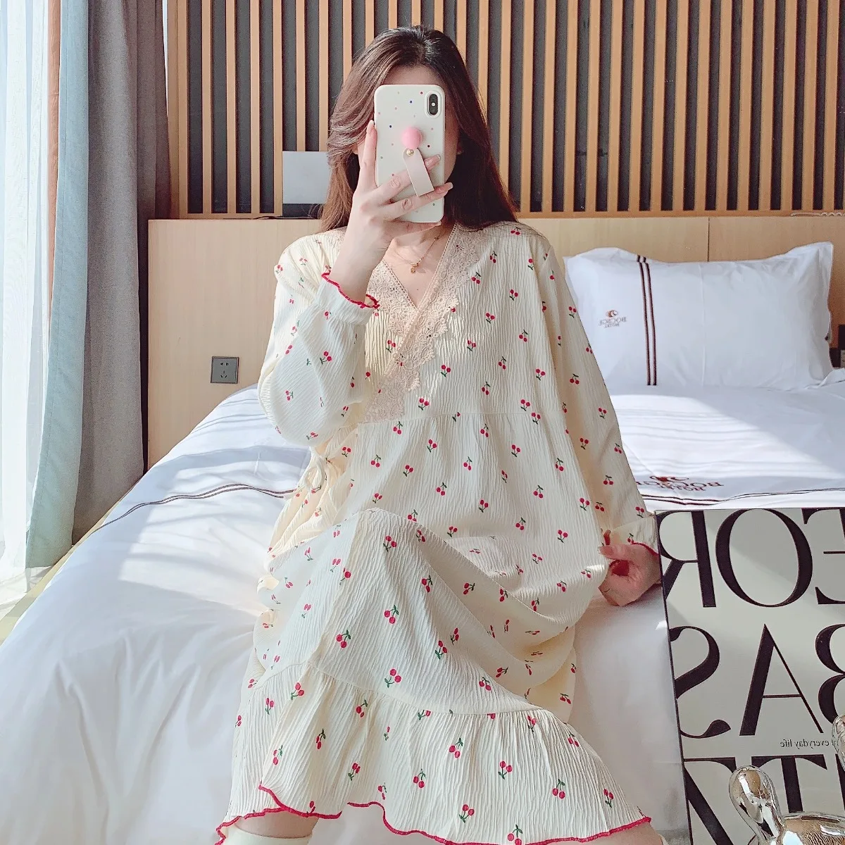 2025 Summer Pregnant Women Clothes Fashion Sweet Lace Patchwork V-neck Maternity Nursing Nightgowns Sleep Lounge Dress Lactation 3