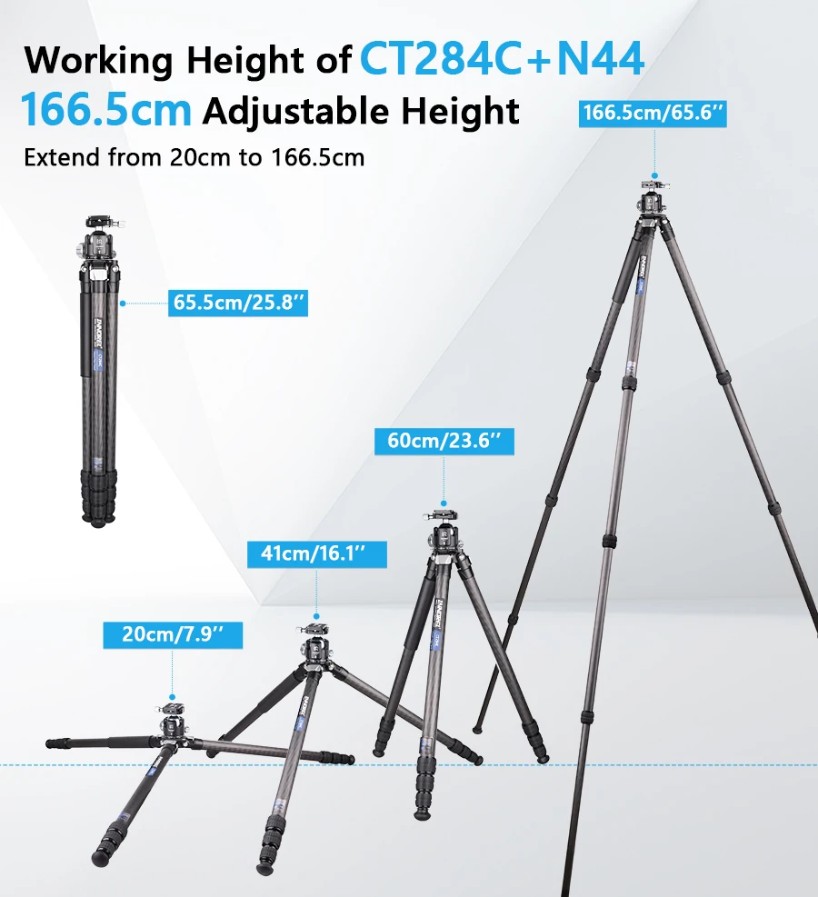 CT284C Professional Carbon Fiber Tripod Travel Camera Stand with Stone Bag for D
