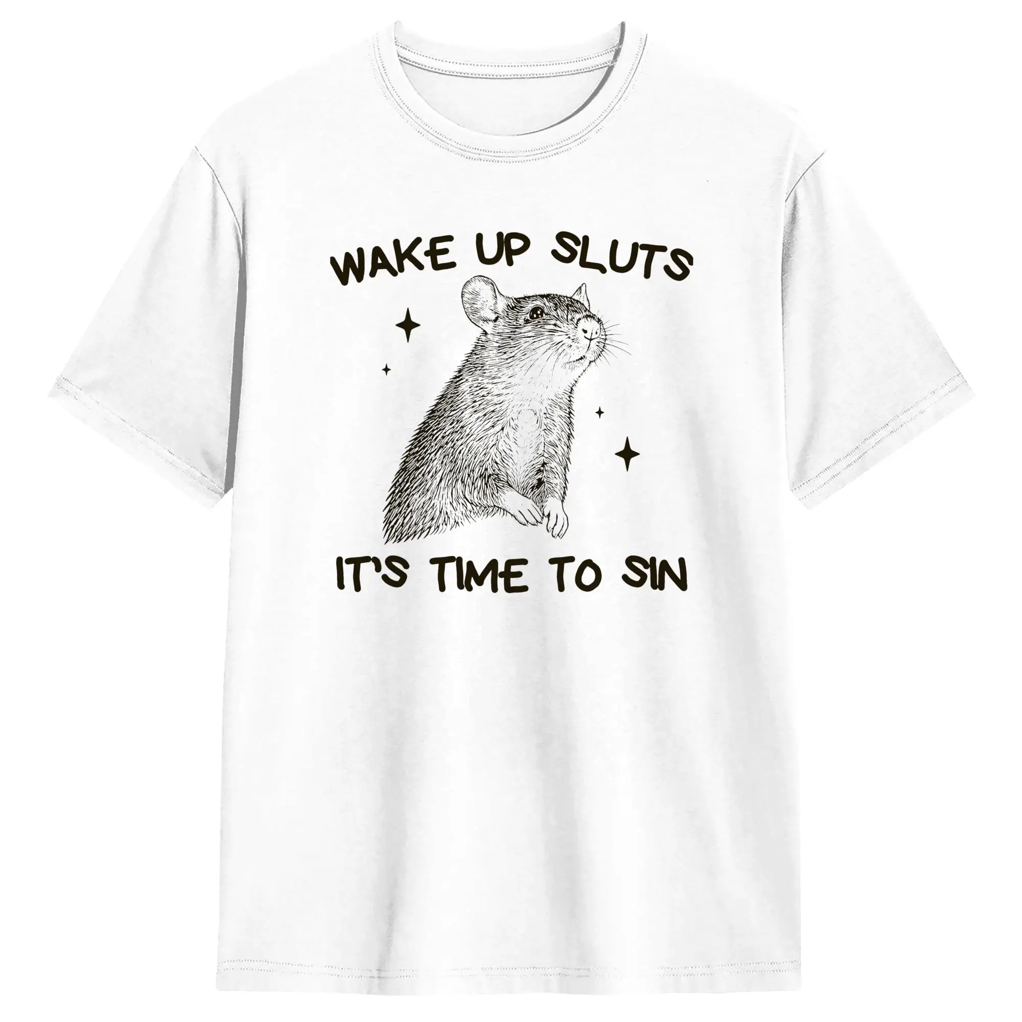 Aufwachen, es ist Zeit, zu sündigen – lustiges Rat-Meme-T-Shirt für Herren, Y2K Casual T-Shirts, Sommer O-Neck Trend-T-Shirt, günstige Übergrößen-Oberteile