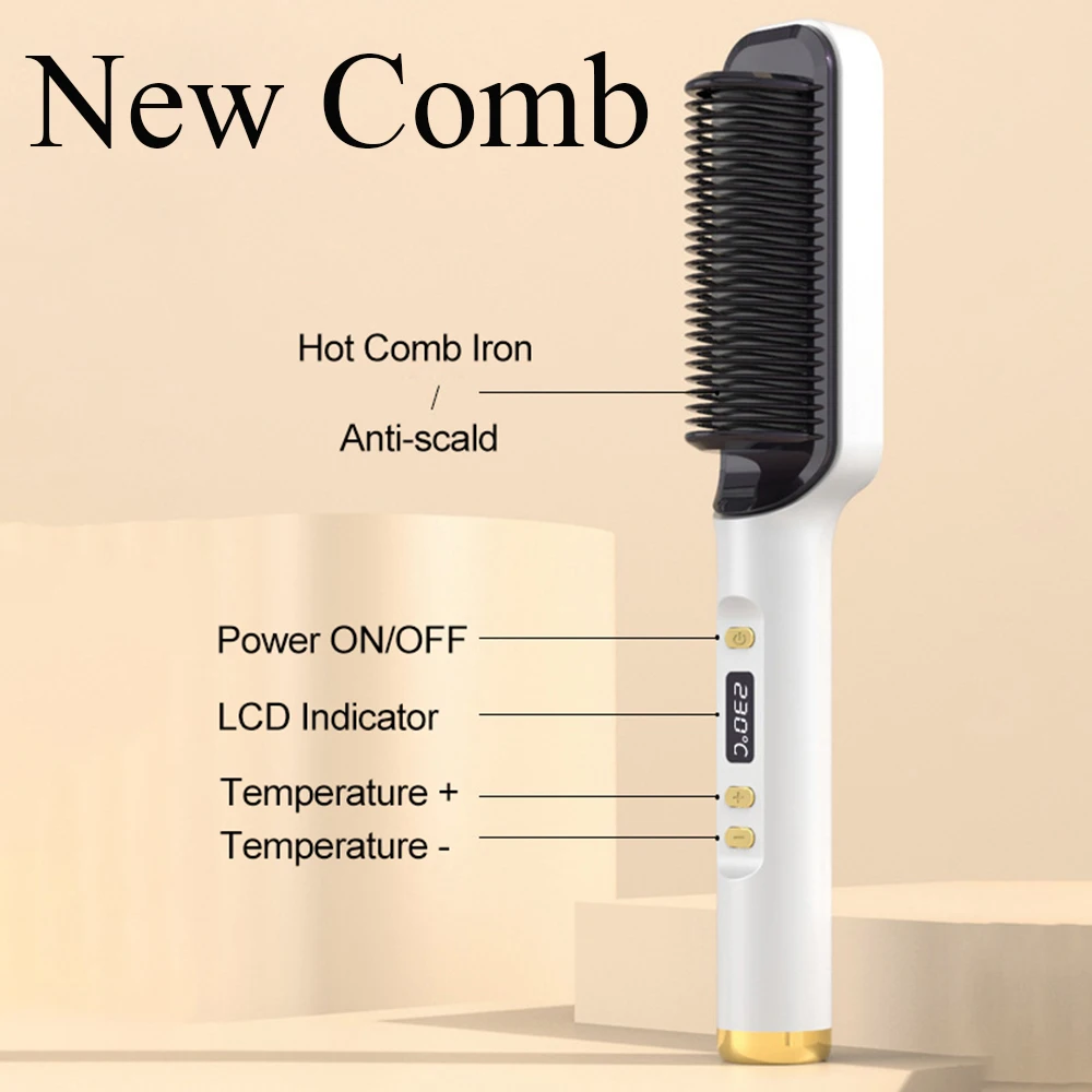 Hair Straightener Hair Straightener Brush Hair Straightener Comb New Comb Hair Straightener Brush PTC Fast Heating Anti-Scald Electric Curly and Straight Perfect for Professional Salon at Home