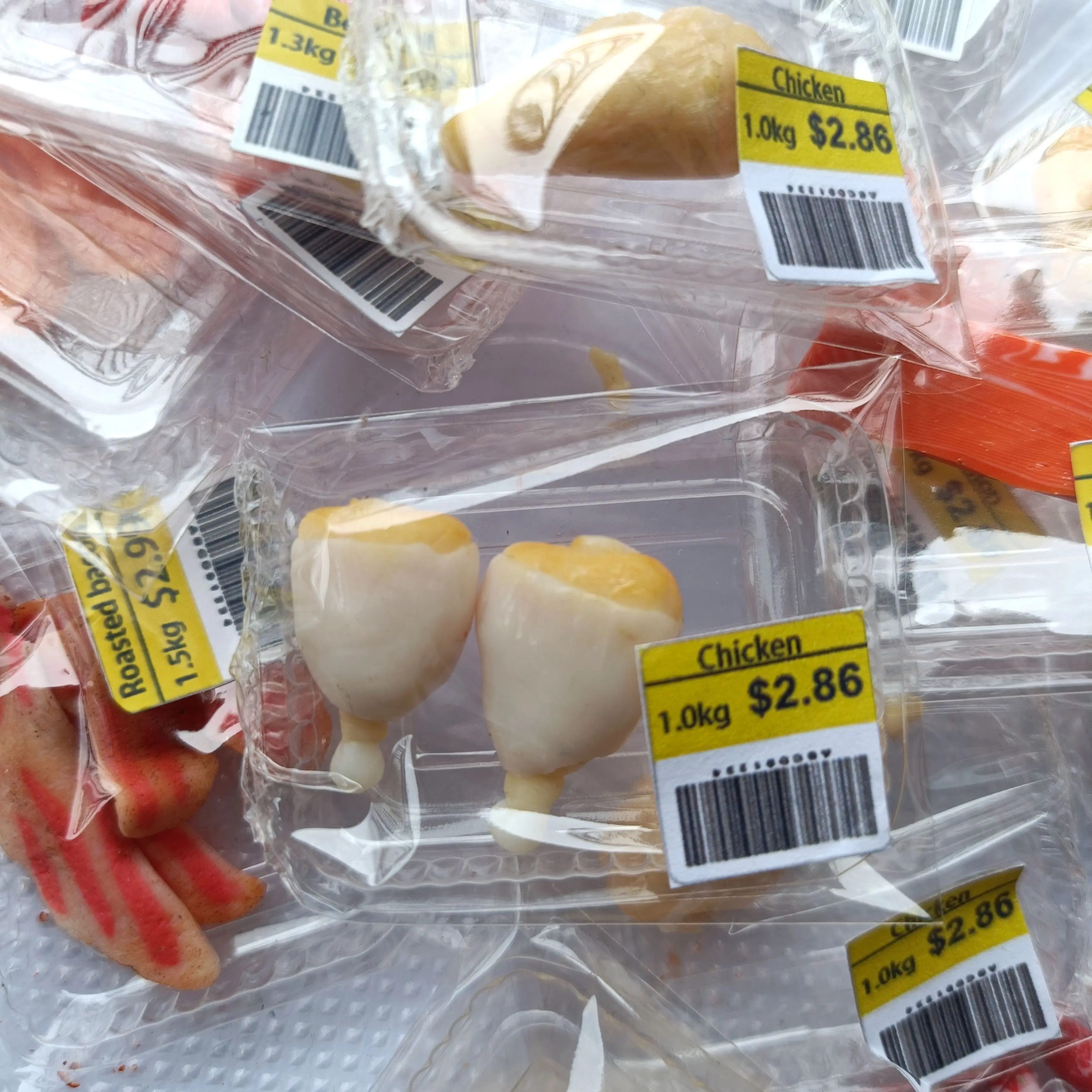 New Dollhouse Miniature Supermarket food simulation beefsteak salmon Bacon  beef roll for Doll House Mini Kitchen Clay food 5