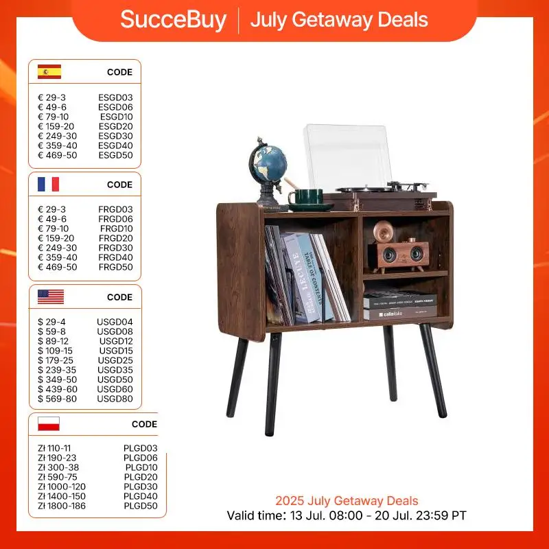 Wooden Record Player Stand with Removable Shelf for Living Room