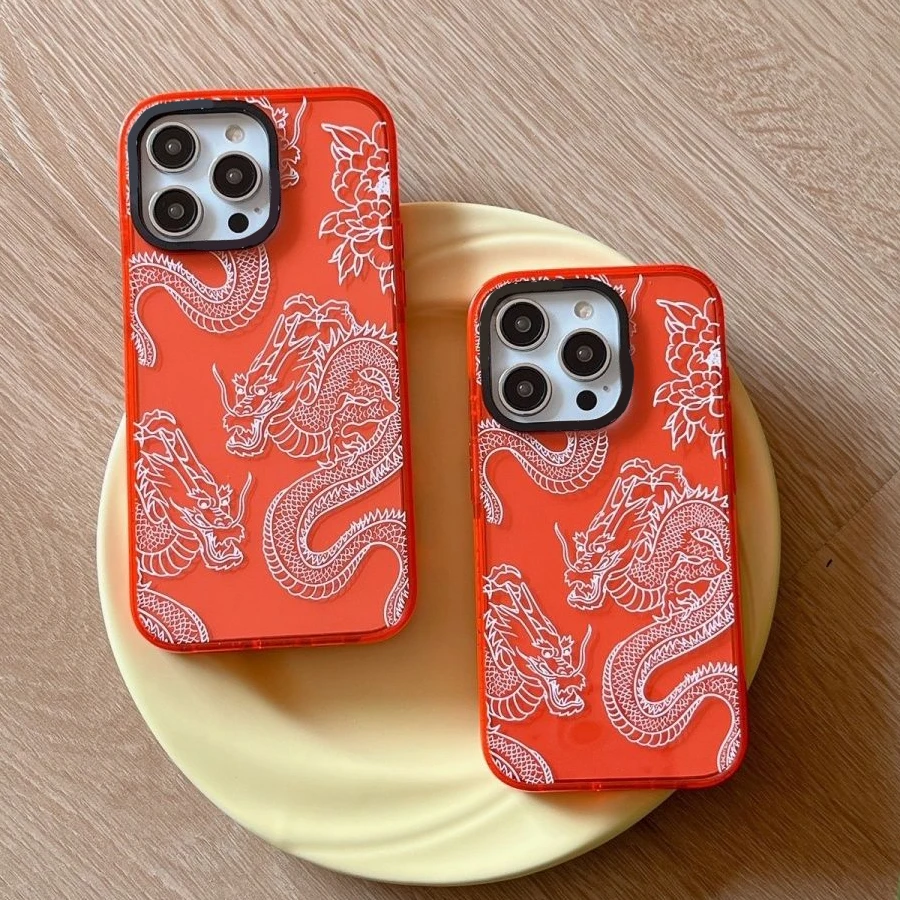 

2.0 Version Acrylic Upgrade Border Dragon Red Phone Case Cover for IPhone 11 12 13 14 15 Pro Max Case for IPhone 15 Pro Max