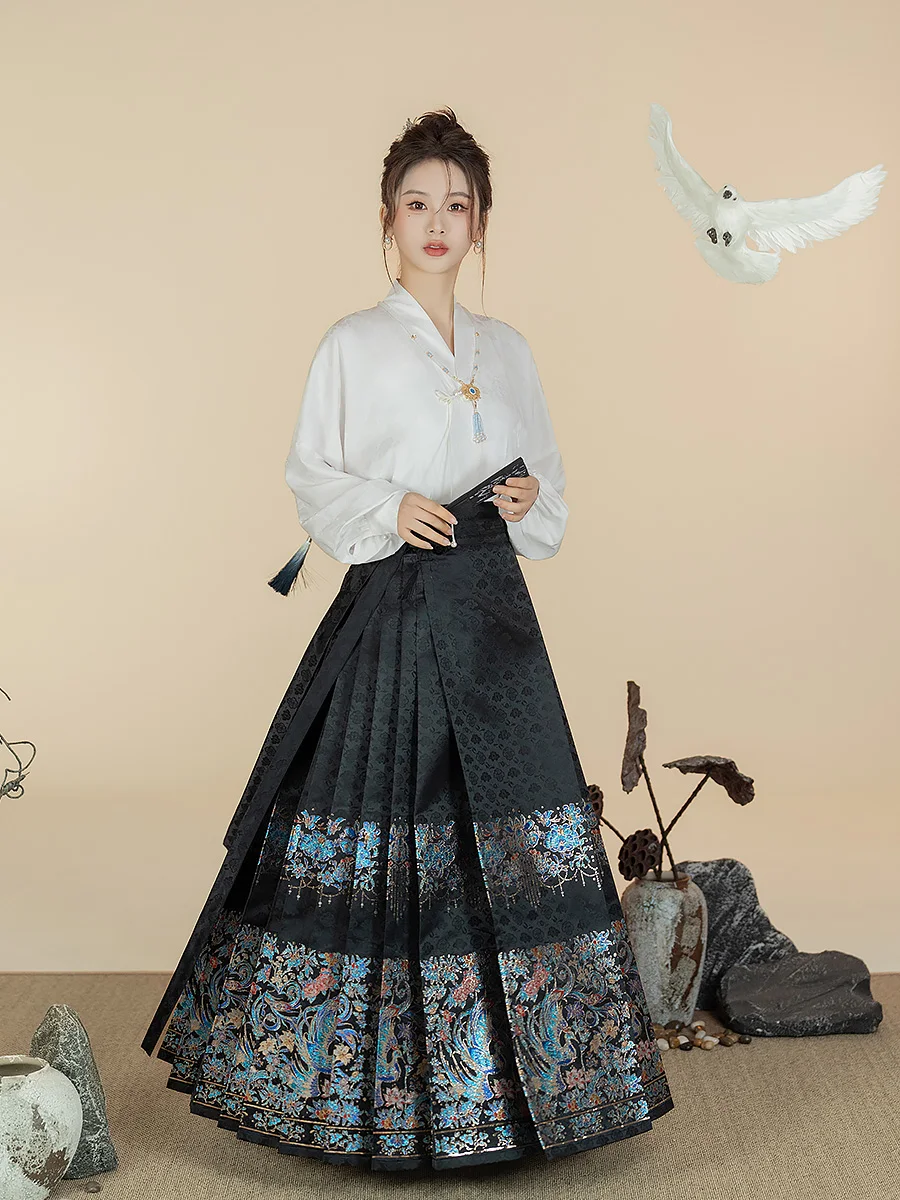 

Mamian Qun Skirt Horse-Face Skirt Chinese Style Slimming Hanfu Women's Suit