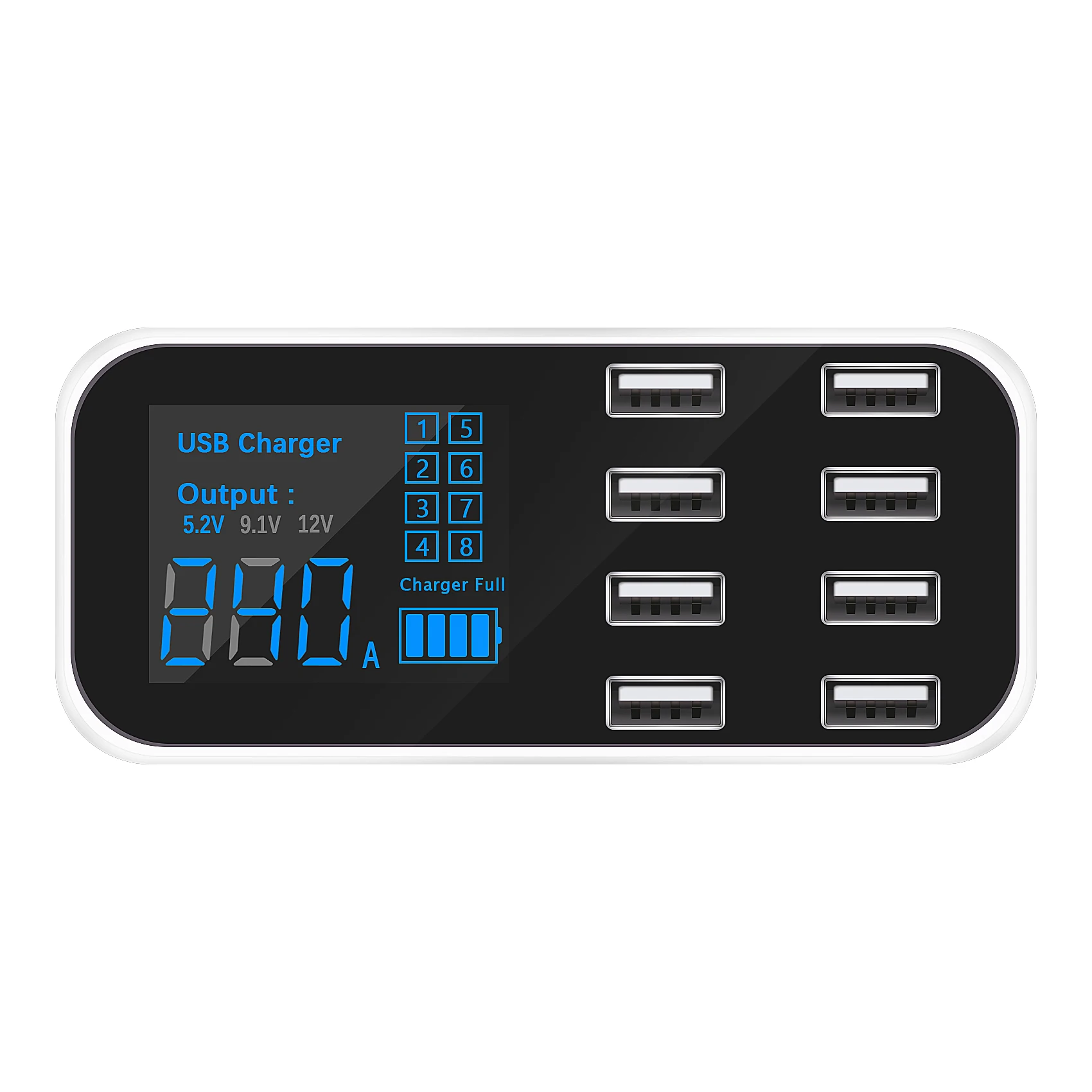 

A9S Fast Car Charger 8 Port Multi USB LCD Display Phone Charger 12V Battery Charger USB Hub for Phone Tablets GPS DVR