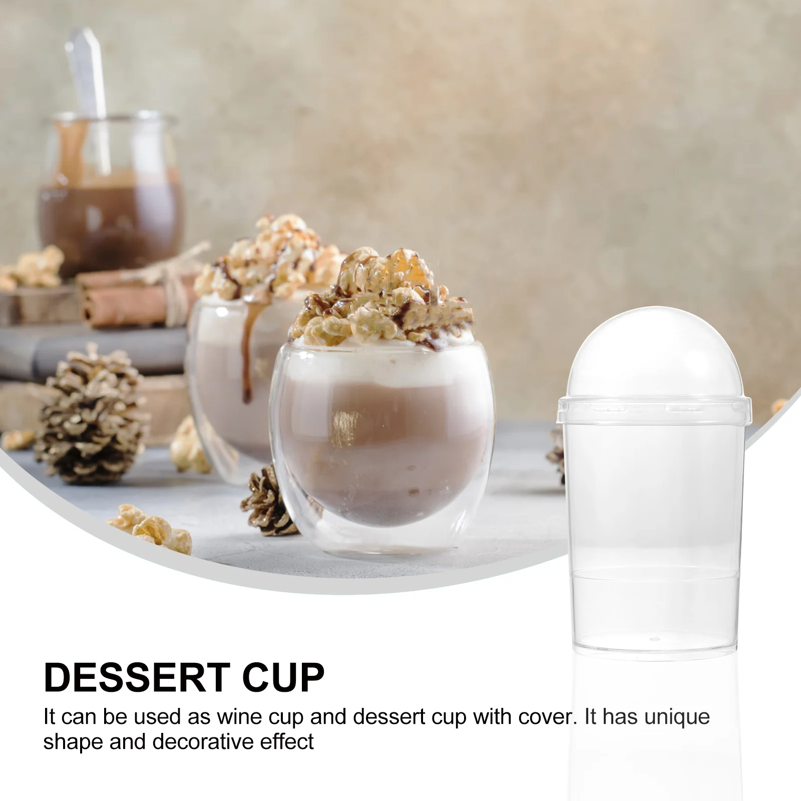 20 Pcs Sweet Dessert Cup Plastic Mugs With Lids Pudding Cups Jelly Parfait Ice Cream Disposable Cups Transparent Mugs Elegant