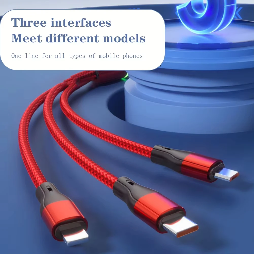 NNBILI 1.2m/2m 3 in 1 USB 고속 충전 케이블 타입 C 마이크로 IOS, 아이폰 화웨이 삼성용 멀티 충전 케이블 나일론 편조 케이블