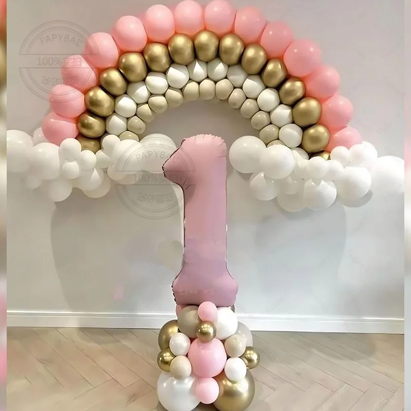 

115pcs Boho Rainbow Balloons Garland Arch Kit Pink White Gold Latex Balloons for Baby Shower 1-9 Number Birthday Party Decor