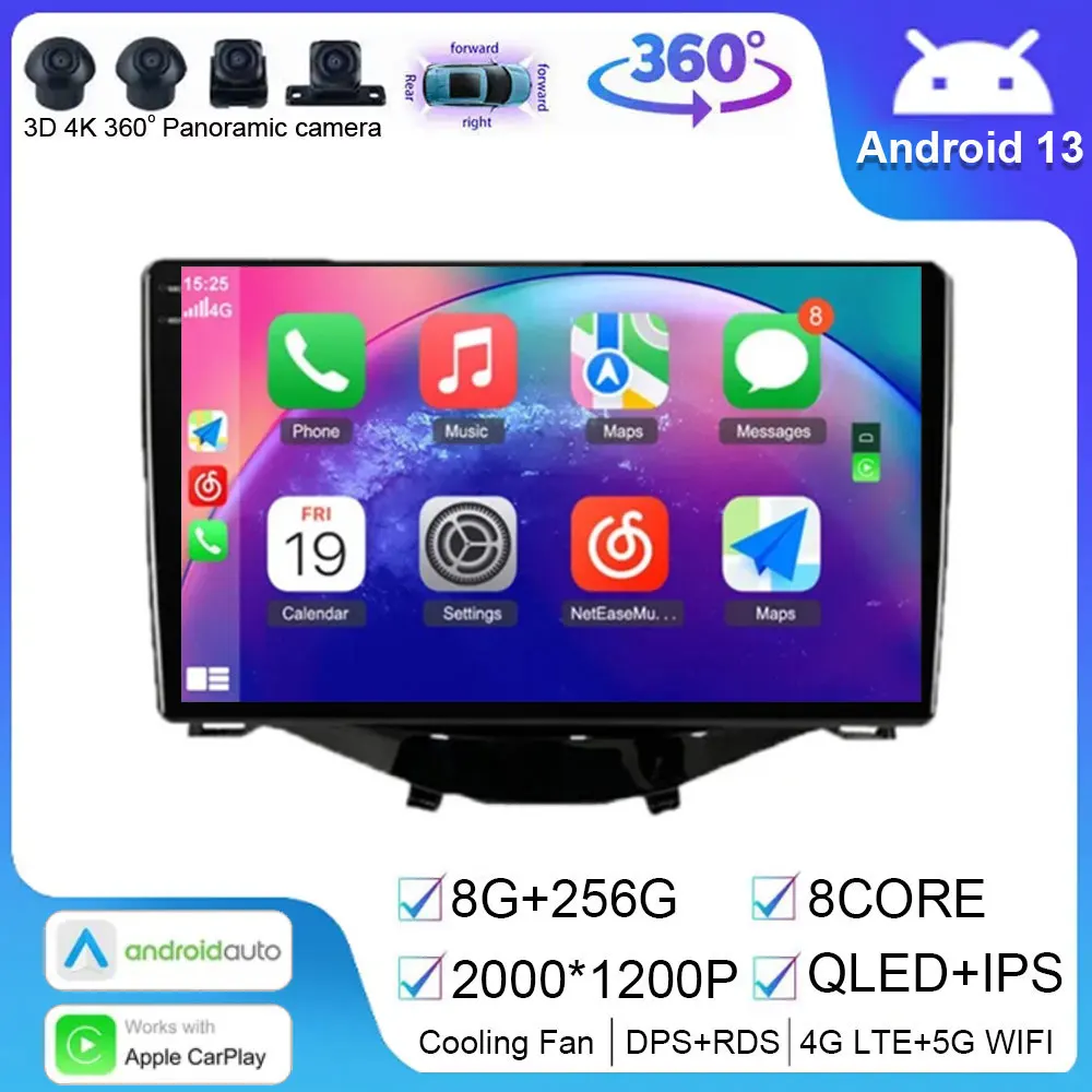 

Автомагнитола, мультимедийный плеер Android 13 для Toyota Aygo 2015, Peugeot 108, 2020, Citroen C1 2015-2022, GPS-навигация, Apple Carplay