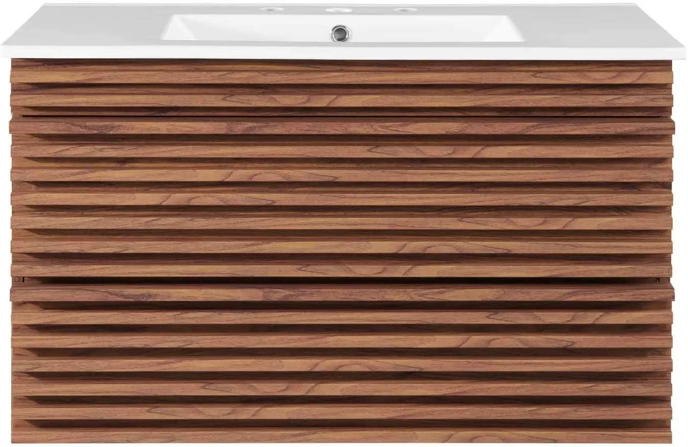 Render 36" Wall-Mount Bathroom Vanity in Walnut White 6
