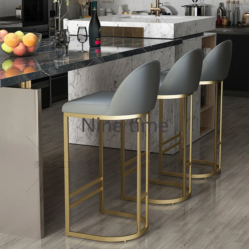 

Leather Nordic Modern Bar Chairs Counter Luxury Kitchen Island Metal Bar Chairs Accent Design Taburetes Altos Cocina Furniture