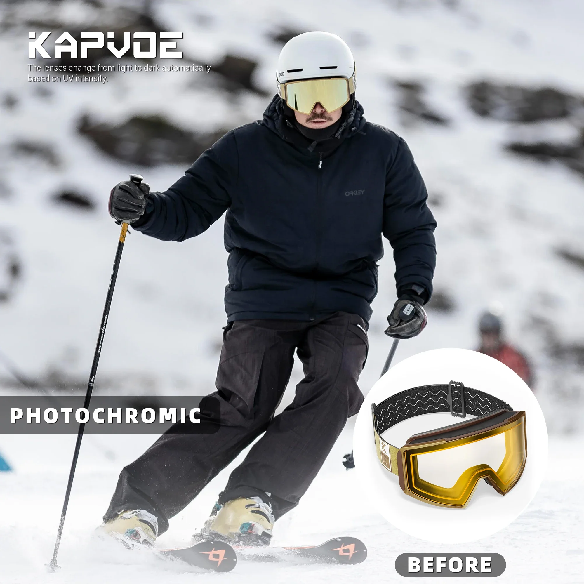 Kapvoe Photochromic Ski Goggle Snow Anti-Fog Sunglasses Snowboard Mask for Men Women Eyewear Kit UV400 Glasses Snowmobile Winter