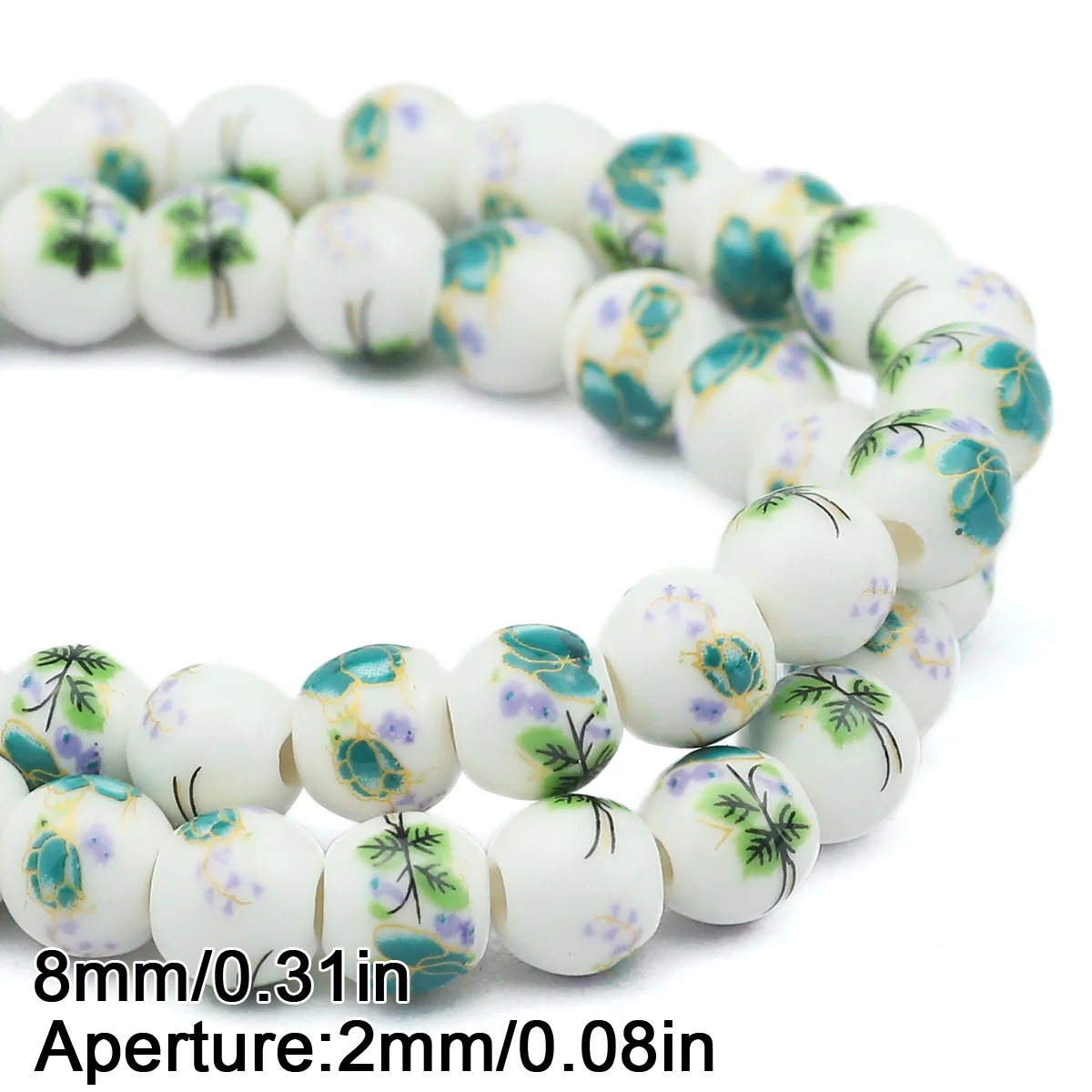 20pcs Multicolor Floral Oblate Ceramic Spacer Beads
