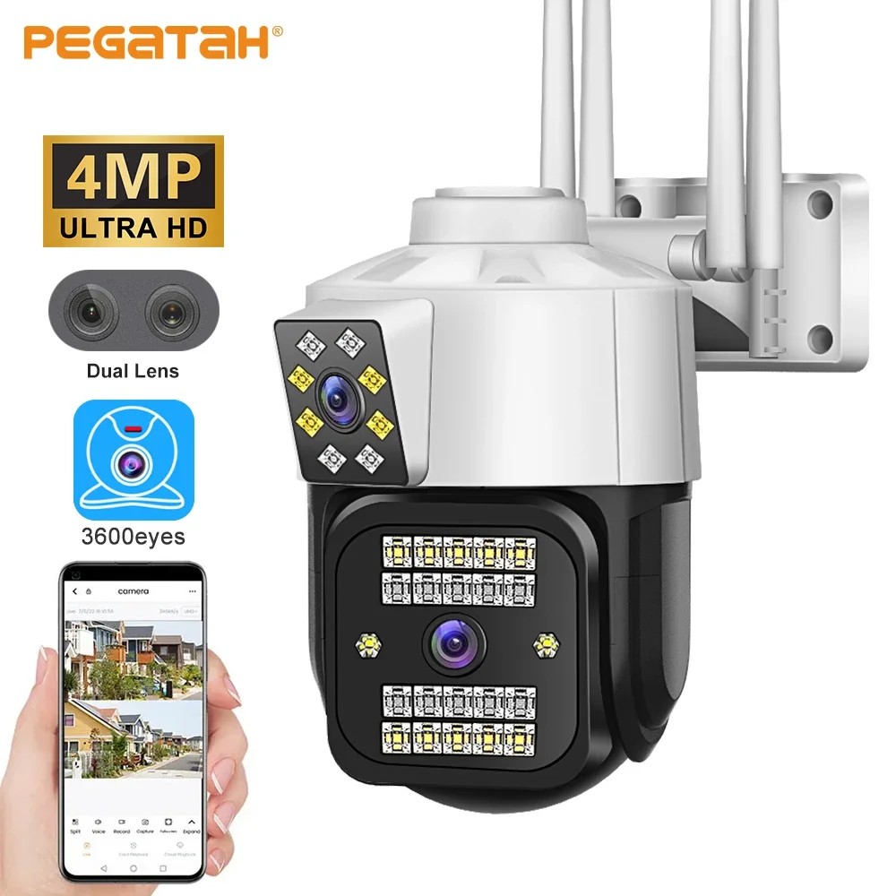

PEGATAH 4MP IP Camera WiFi PTZ Security Camera Dual-Lens Color Night Vision Auto Tracking Outdoor Video CCTV Surveillance Camera