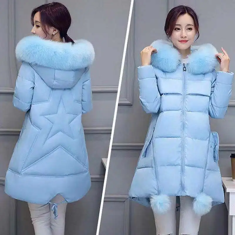 

Women's Winter Jacket Thickened Warm Fur Collar Flocking Plus Size Style Long Parka Female Outerwear New Down Cotton Puffer Coat