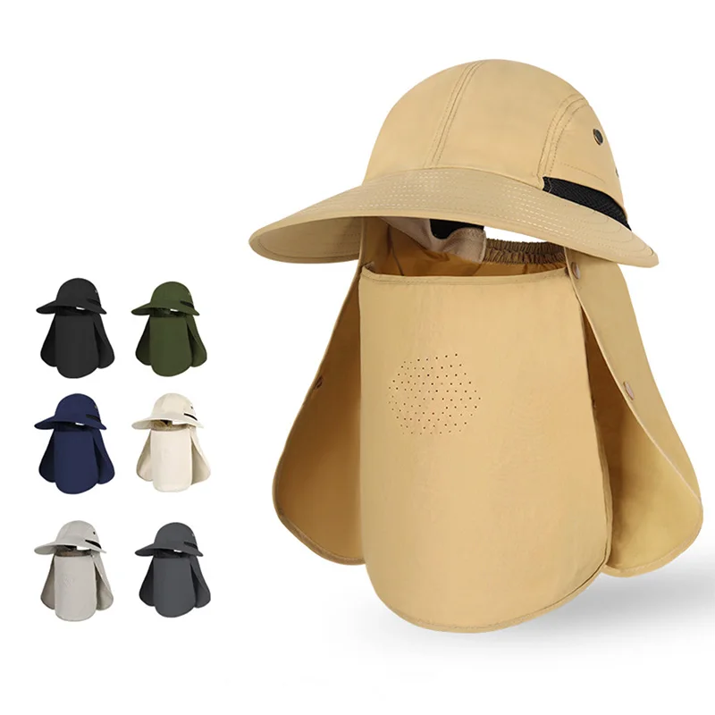 

Removable Sun Hat Men's Fishing Cap Outdoor Camping Hunting Hiking UV Protection Mask Scarf Hats Waterpeoof Fisherman Hat