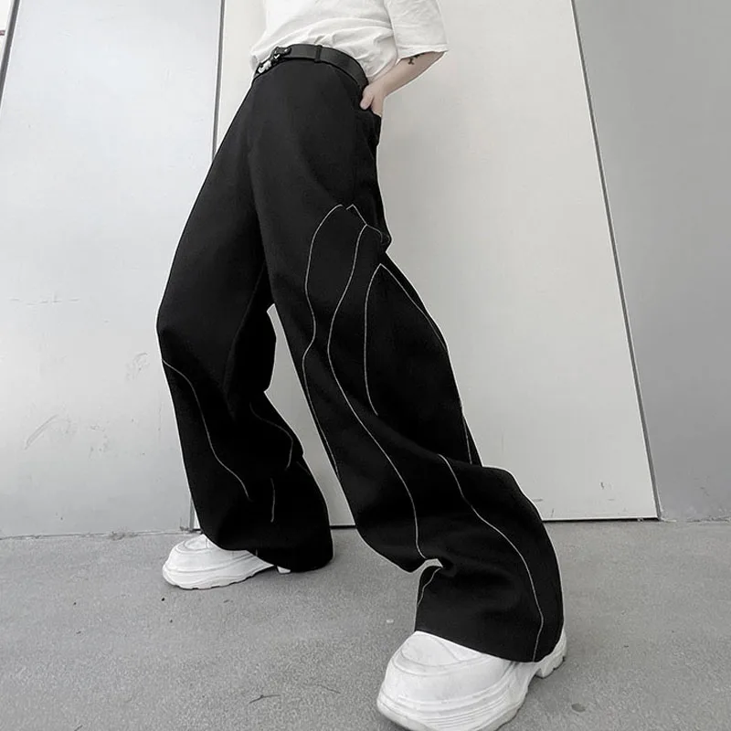Autumn Fashion Men's Personalized Sewing Design Loose Casual Pants Fashionable Youth Wide Leg Pants Straight Leg
