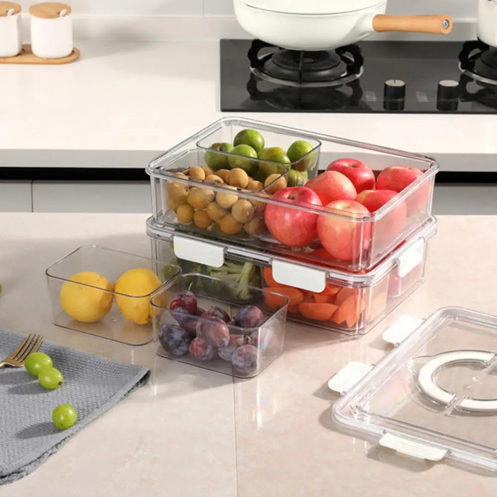 

Fridge Organizer Bin Food Storage Box Food Grade Refrigerator Storage Box with Lid Transparent Visible Design Portable Snack