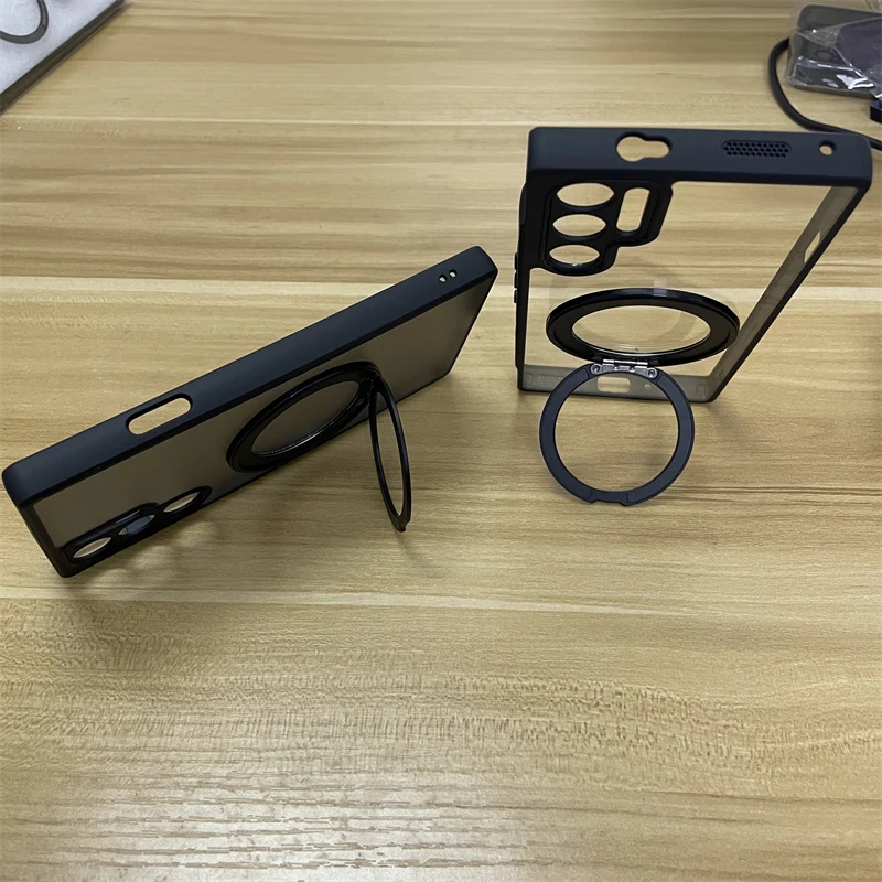 Magnetic Ring Stand Transparent Case with Protective Shell