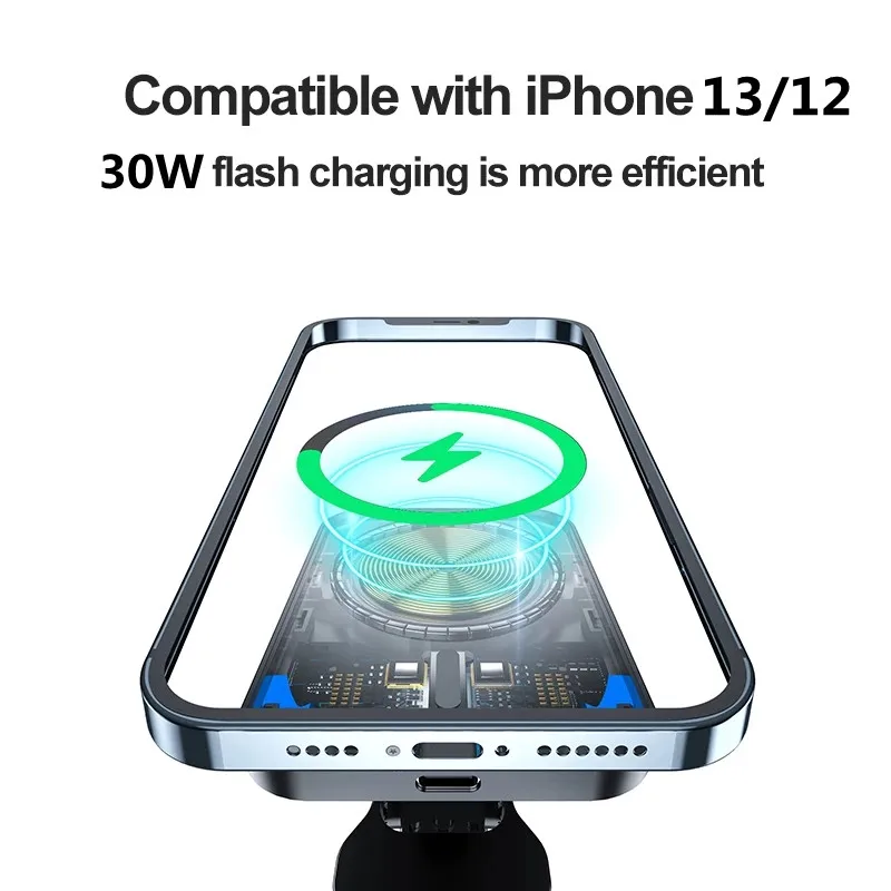 Cargador inalámbrico magnético para coche, estación de carga rápida para  iPhone 12, 13, 14, 15 Pro Max, Mini Macsafe, 30W - AliExpress