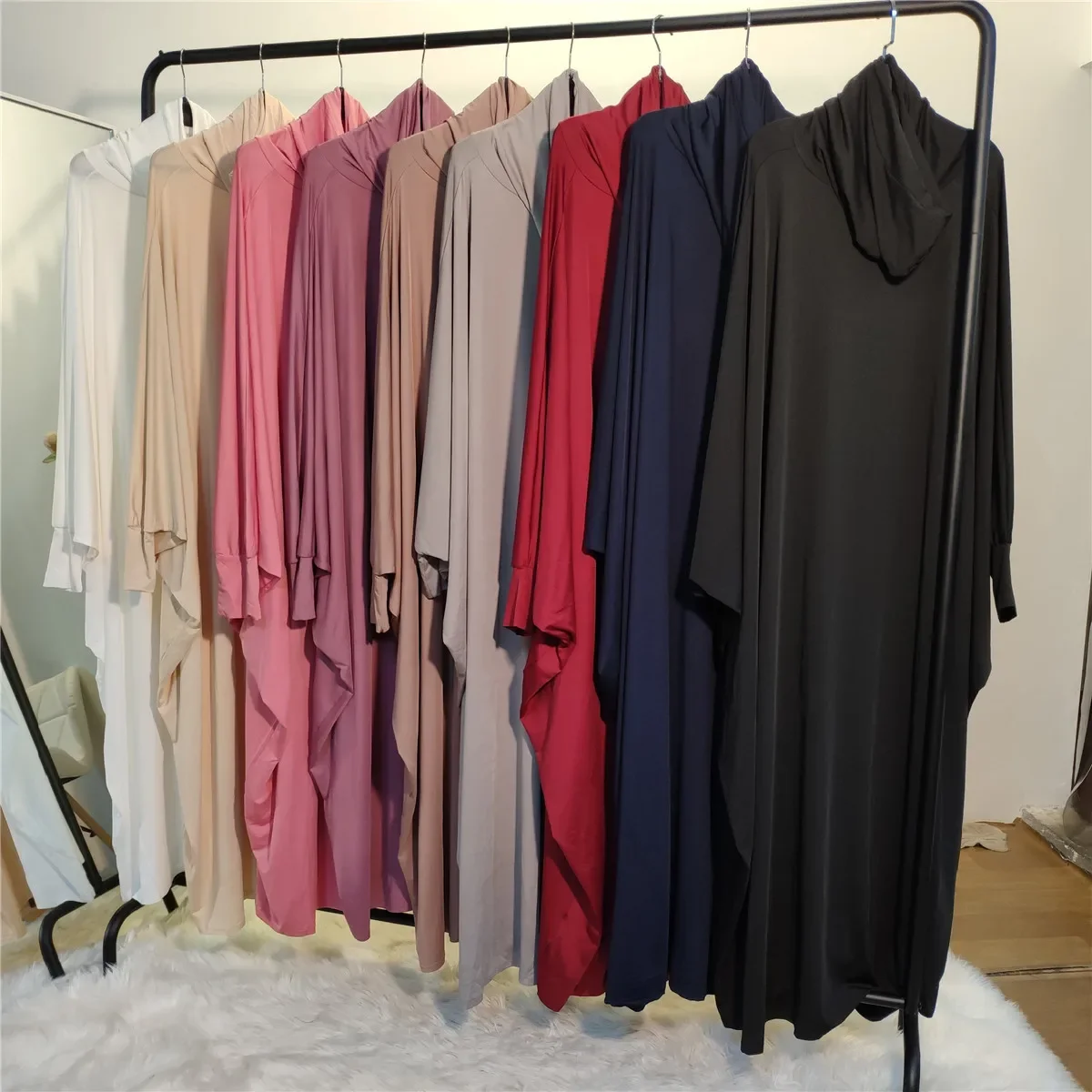 Muslim Woman Jilbab One Piece Prayer Dress Hooded Abaya Batwing Sleeve Ramadan Eid Islamic Clothing Dubai Saudi Niqab Turkish