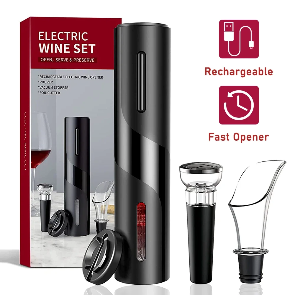 

HQ Rechargeable Electric Wine Opener kit With Foil Cutter Automatic Corkscrew Red Wine Bottle Opener For Bar Wine Lover Gift