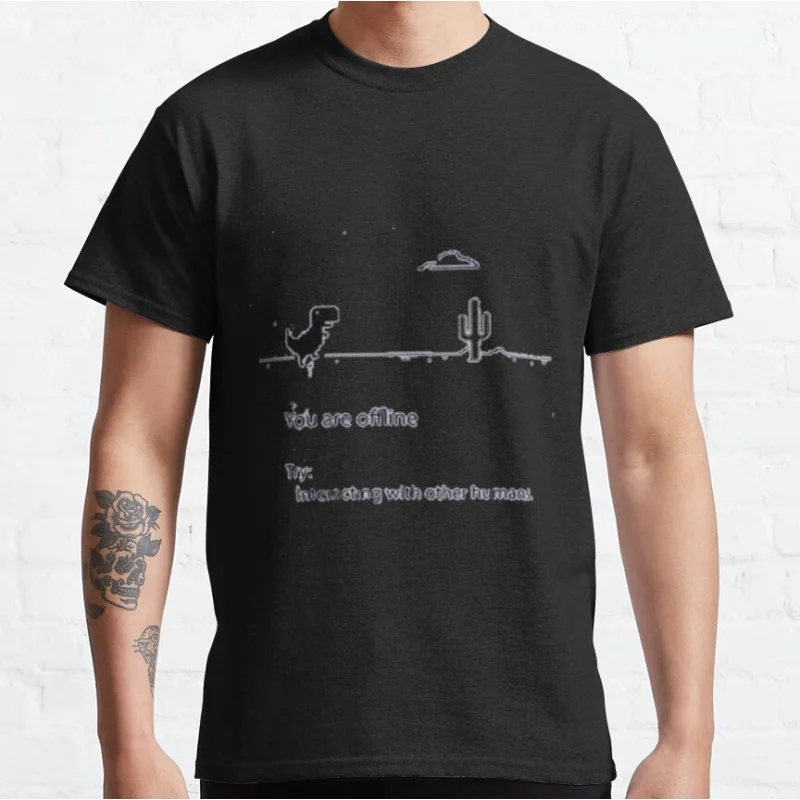 Kein Internet-Spiel, lustiges Offline-T-Rex, 90er-Jahre-Cartoon-Pixel-Videospiel, Dinosaurier-T-Shirt für Männer, große Größe, Erwachsene, Tops S-6XL