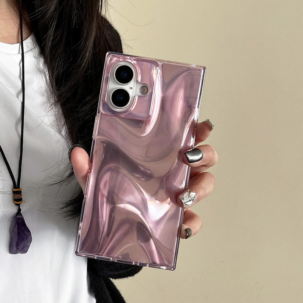Luxury Pink Silk Texture Glossy Shockproof Phone Cover