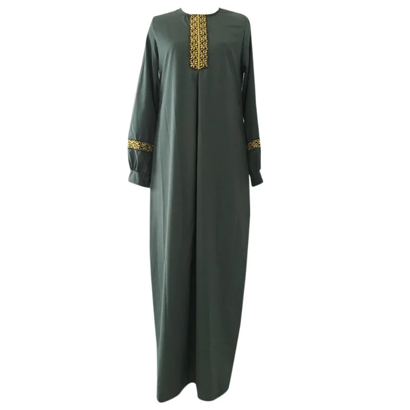 Muslim Abaya Ethnic Style Print Islam Abaya Dress Solid Color Loose Casual Robe Femme Musulman for Middle East Arabia muslim dress muslim robe