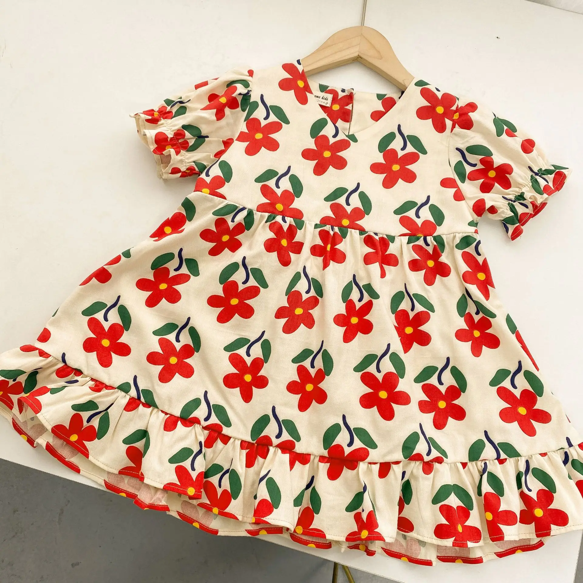 Baby girls cute floral printing dress Summer little princess cotton short sleeve dresses 2-6Y baby boy dress